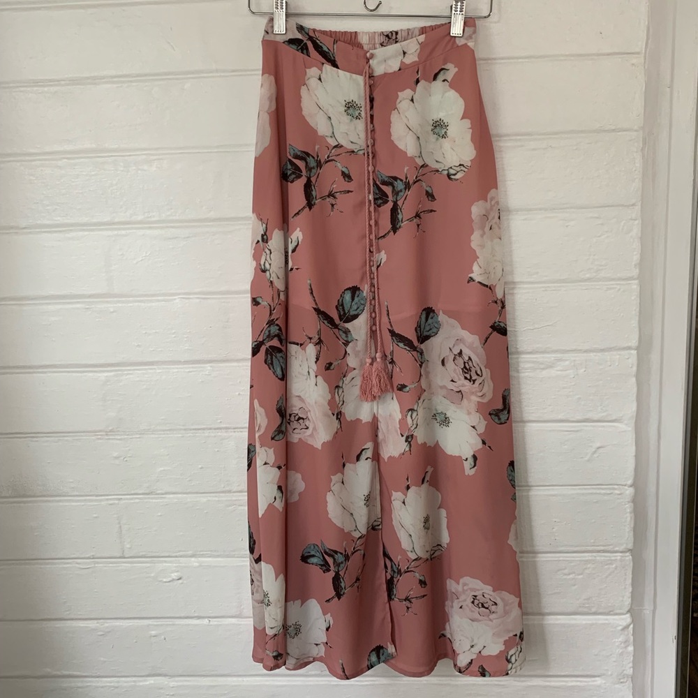 Mauve Pink Floral Maxi Skirt